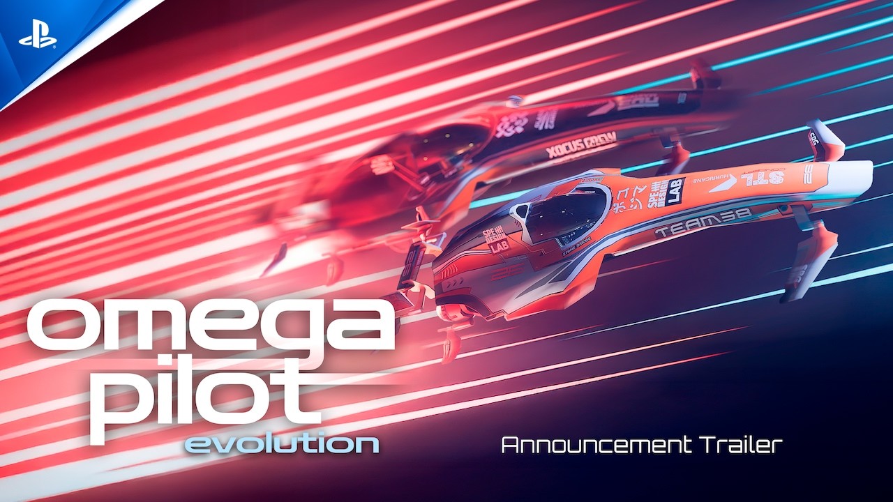 Omega Pilot Evolution announcement trailer showing anti-gravity ships racing on neon VR tracks