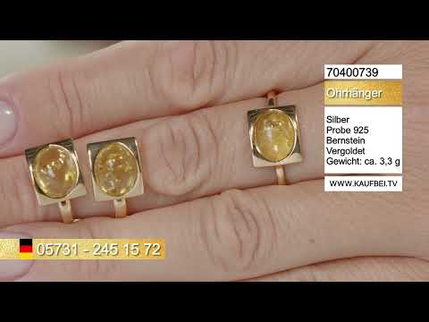 KaufBei.TV Shop | Набор кольцо и серьги из позолоченного серебра 925 пробы с желтым янтарем
