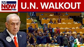 Delegates walk out as Netanyahu speaks at U.N.