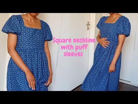 DIY dress with square neckline and puff sleeves