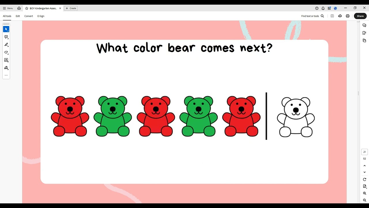 Kindergarten NEED TO KNOW Skills- Beginning of the Year Assessment