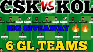 CSK vs KOL Dream11 Prediction || KKR Vs CSK 6 GL TEAMS || CSK VS KOL DREAM11 Grand League Teams