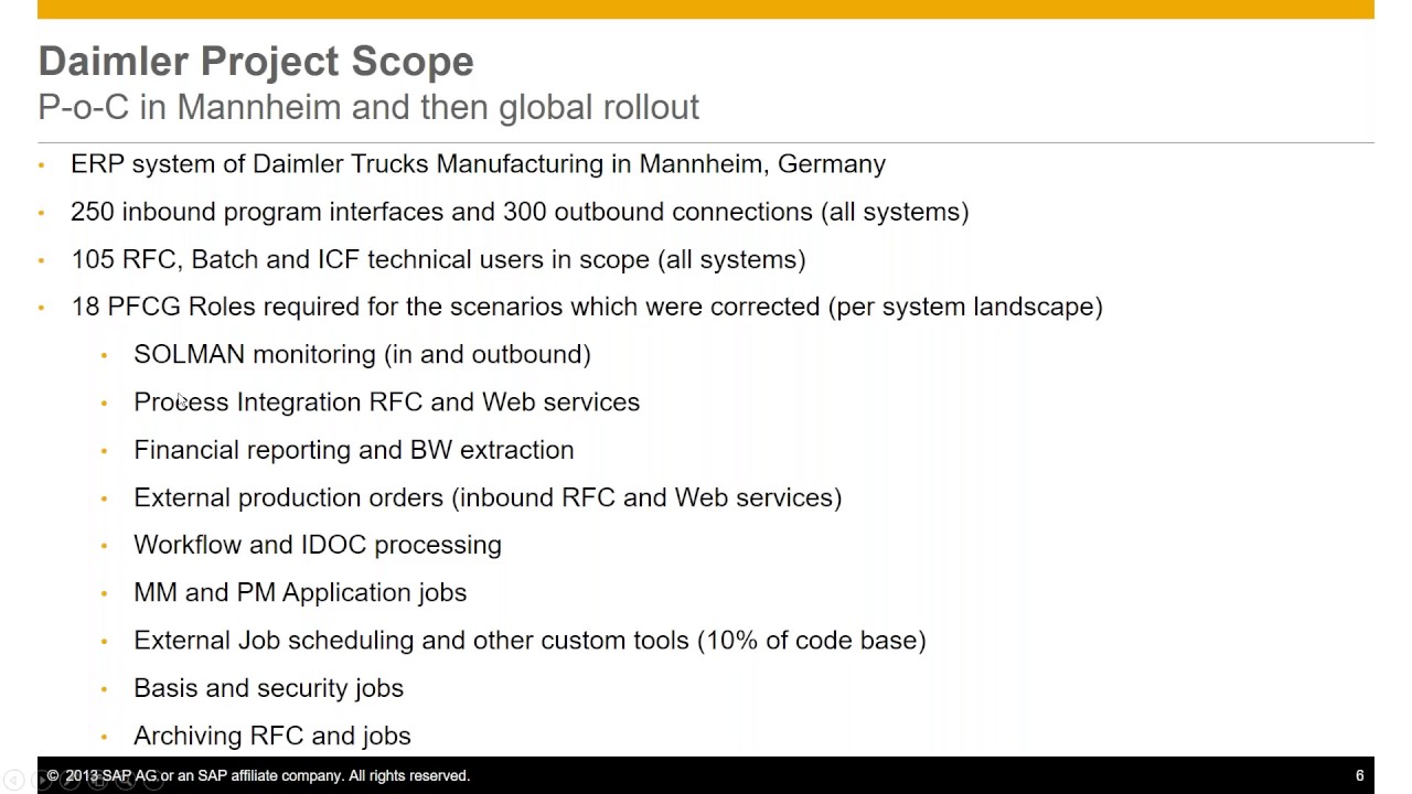 Learn how Daimler AG optimized roles of RFC and other technical users in SAP