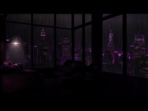 Late Night Rain in NYC Apartment☔⚡Chill Ambience with City Lights & Thunder for Sleep & Study 😴
