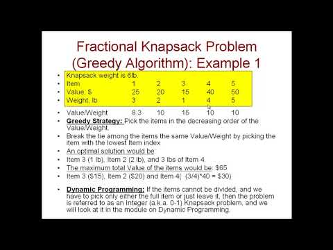 CSC 323, Fall 2020: 4.2 Greedy Strategy - Fractional Knapsack Problem