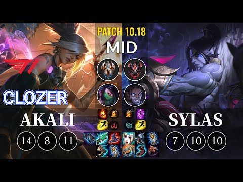 T1 Clozer Akali vs Sylas Mid - KR Patch 10.18