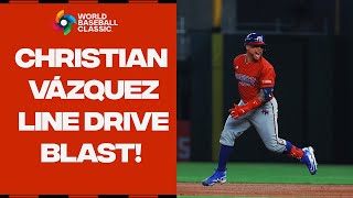 Christian Vázquez DRILLED this ball over the left field wall for Team Puerto Rico!