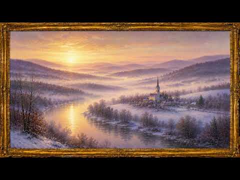 Winter River Valley at Dawn | 4K Framed Art Screensaver | 2 Hour Silent Painting Display for Your TV