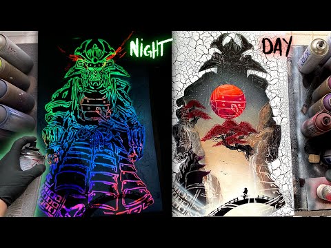 BLOOD MOON SAMURAI - SPRAY PAINT ART by Skech ( GLOW IN THE DARK )