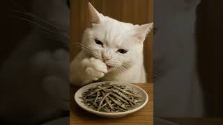 White Cat Eating Dried Anchovies 🐟🐱 Ultra-Realistic ASMR #asmr #cat #cute #mukbang #funny