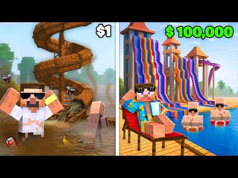 $1 vs $100,000 Water Park in Minecraft..