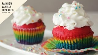 레인보우 바닐라 컵케이크 만들기,무지개 머핀:How to make Rainbow vanilla cupcakes : レインボーカップケーキ -Cooking tree 쿠킹트리
