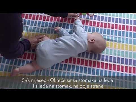5. i 6. mjesec: Okreće se sa stomaka na leđa i s leđa na stomak, na obje strane