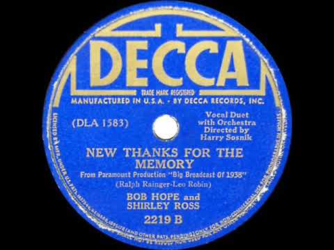 1938 OSCAR-WINNING SONG: Thanks For The Memory - Bob Hope & Shirley Ross