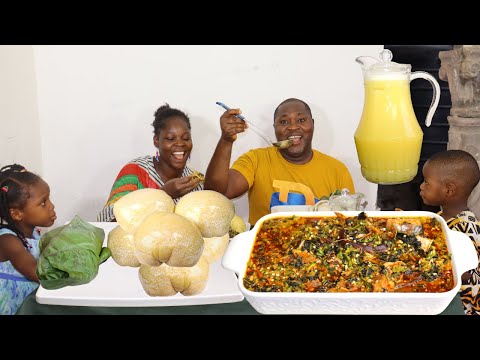 Plantain Fufu & Okra Soup Asmr Mukbang Food Shows, Super Delicious African Food / Cook & Eat Recipe