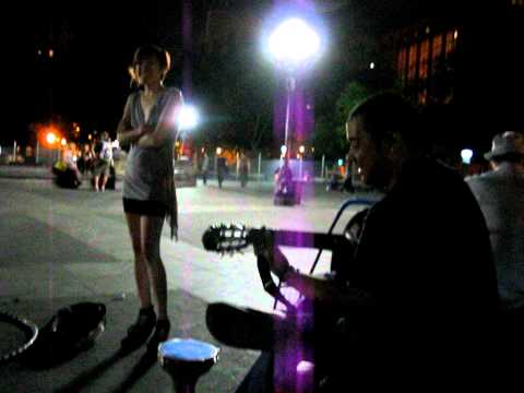 Giant Bubbles, Washington Square, NYC at night with guitar music - Sage Logan and friends