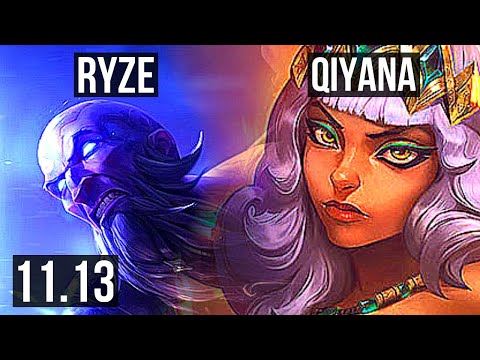 RYZE vs QIYANA (MID) (DEFEAT) | Rank 6 Ryze, Godlike | KR Challenger | v11.13
