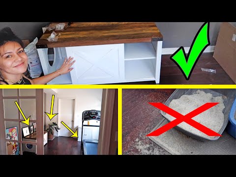How to hide THREE cat litter boxes in ONE room! - Home gym remodel