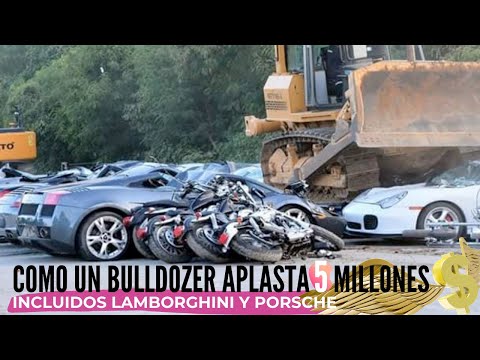 Bulldozer Aplasta Lamborghini porsche Harley y otros vehiculos de lujo 5 Millones 💲😳🤬🚜😭