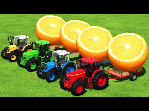 TRANSPORTING GIAN ORANGE WITH JOHN DEER vs FENDT TRACTORS - Farming Simulator 22