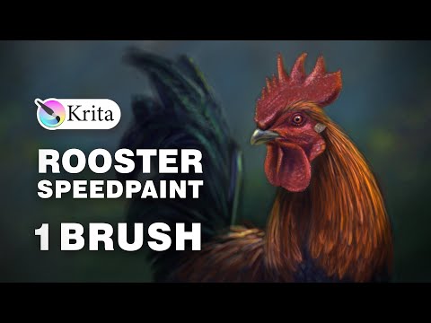 Rooster SpeedPaint, One brush! digital painting in Krita,