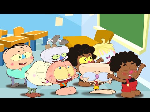 Capa de Mongo e Drongo aprendem Geografia na Escolinha. Desenho animado com os amigos de Mongo e Drongo