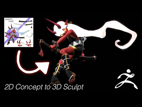 2D Concept to 3D Sculpt - Stylized Oni - Zbrush Timelapse (20 hr to 50m)