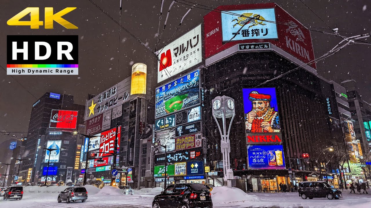 Immersive street-level walking tour through Sapporo Tanukikoji, Japan, showcasing authentic urban landscapes, local architecture, and the vibrant atmosphere of the city's neighborhoods