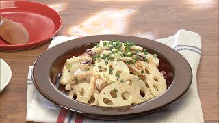 【3分クッキング公式】れんこんと豆のピリ辛マヨあえ