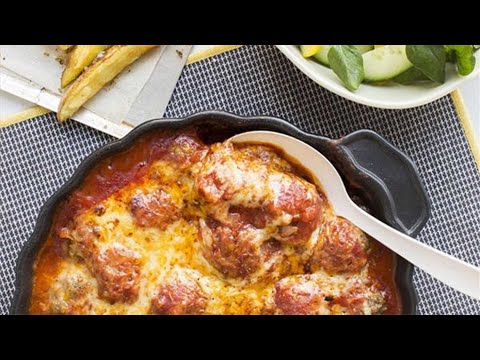 Mashed Potato Gratin with Meatballs and Tomato Sauce