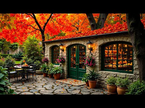 Autumn Afternoon in Cozy Café Garden 🍂 Soothing Jazz Music for Study & Stress Relief