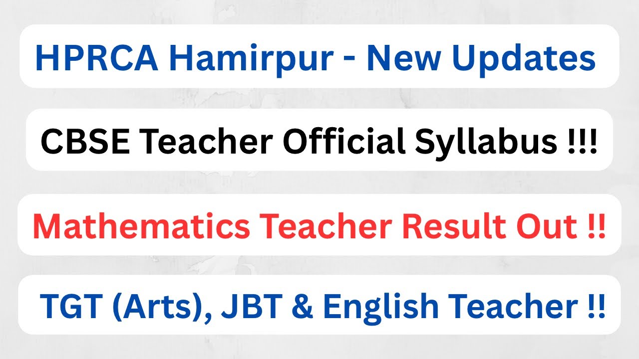 HPRCA New Notifications - New Result & Syllabus || Postcode - 26003 & CBSE Teacher ||