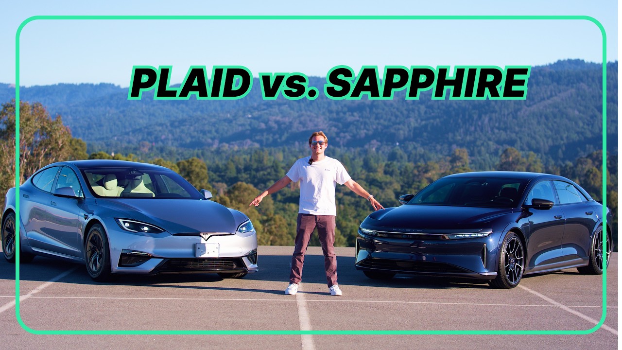Tesla Model S Plaid and Lucid Air Sapphire parked side by side
