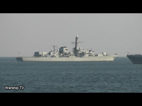 HMS PORTLAND F79 PASSES HMS MEDWAY IN PLYMOUTH SOUND 18-9-24