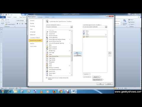 Microsoft Office Word 2010 Add or Remove Commands to Quick Access Toolbar