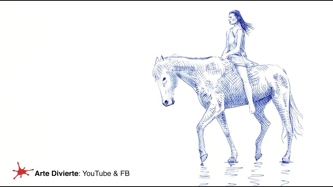 HOW TO DRAW WITH A FOUNTAIN PEN AND BRUSH - A girl riding a horse