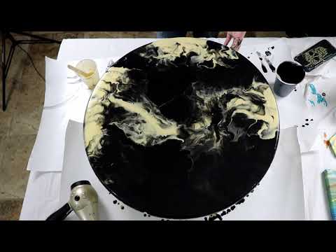 (392) Simple Black and Gold Dutch Pour! Negative Space Acrylic Pour