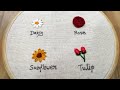 4 Type Of Flowers Embroidery Basic Embroidery Stitches For Beginners Embroidery For Beginners