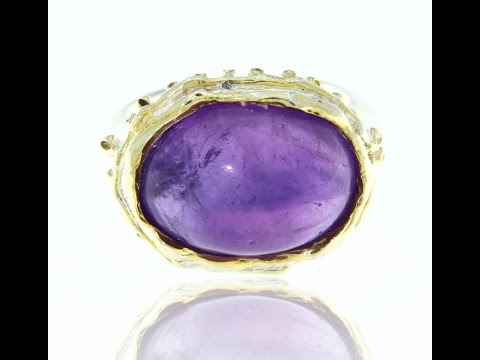 Inel Argint 925 accente aurite  Ametist Natural - Rafinat si Stralucitor