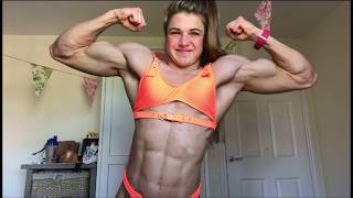 Emily Brand young muscle girl with Huge biceps flexing and workout