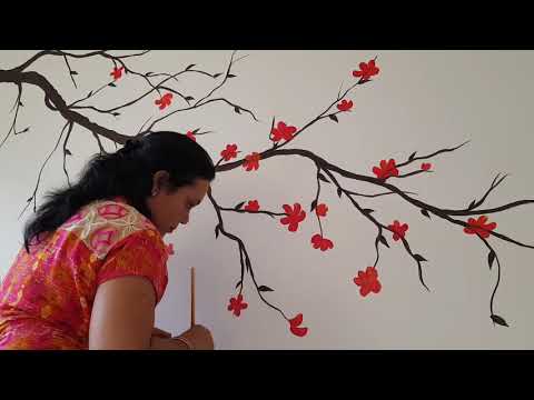 Lovely Red Flower Branches | Wall Painting by Babita Keshan
