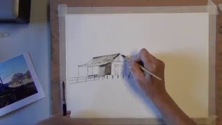 Old Shearing Shed Pen and Ink Demonstration. Ink landscape painting and drawing