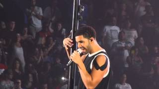 Drake performing &quot;Marvin&#39;s Room&quot; while flying over the crowd in NYC