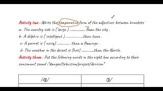 فرض الفصل الثالث في اللغة الانجليزية سنة ثالثة متوسط