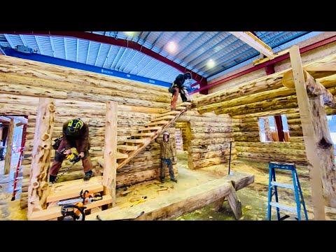 LOG LODGE IN MONTANA Part 1- Massive First Floor Pre- Assembly Handcrafting