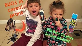 Baby Gia shaves brothers head Brother gets REVENGE with BUGS and Silly String