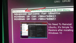 How to restore ubuntu after installing windows 10 | fix Grub missing on boot menu Ubuntu 20.04 LTS