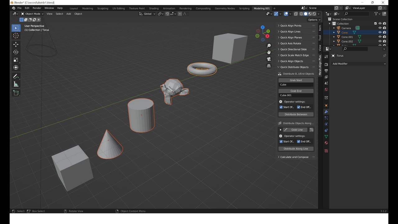 Distribute Objects for Mesh Align Plus, Preview (Coming Soon, Work in Progress)