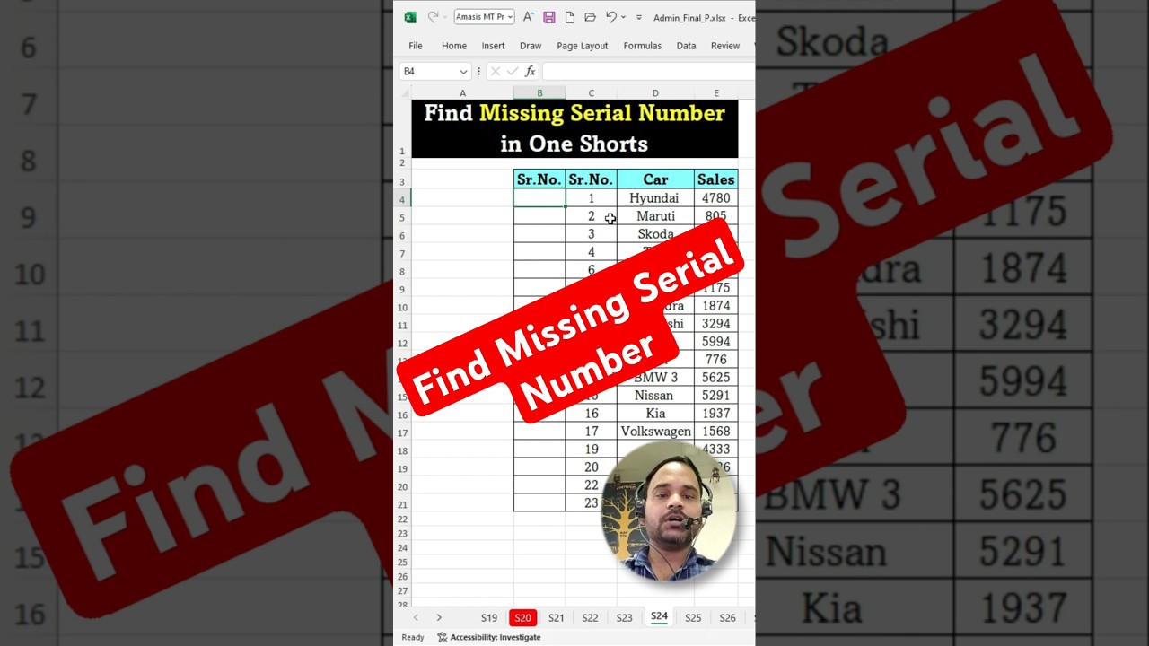 Find Missing Serial Number in One Click | Find Missing Number | Missing Number Find in Excel |#tips