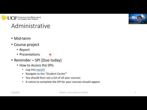 CAP5415 Lecture 20 [Administrative] - Fall 2020